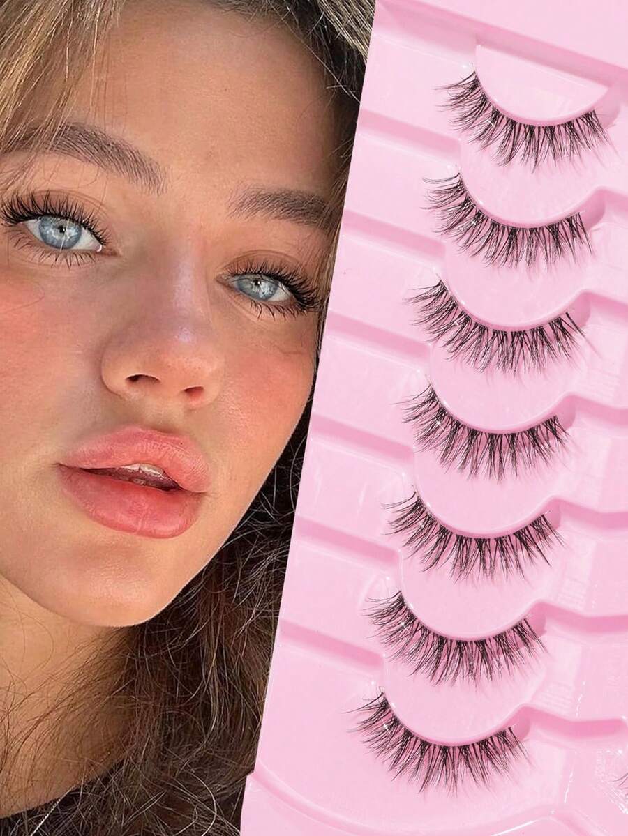 7 Pairs Natural Looking False Eyelashes, Lengthening, Fluffy, Soft, Delicate, Lively, Cute, Transparent Stem, Very Realistic, Suitable For Daily Use, Light Makeup, Dates, Sweet, Makeup Eyelashes - Natural Lashes - View 1