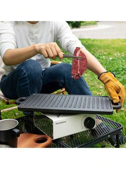 1个铸铁双面煎锅，不粘煎锅，烤盘，适用于室内炉灶或户外烧烤