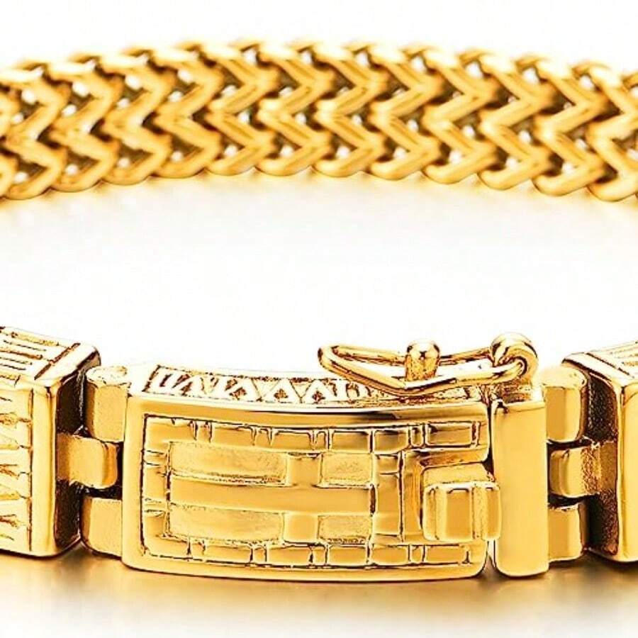 COOLSTEELANDBEYOND Pulsera única de acero doble cuadrada con cierre de muelle cruzado pulido - Metal C. Color: dorado - Ver 1