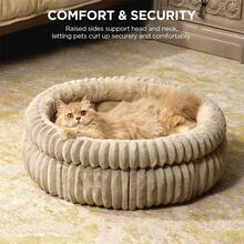 Comfortable Round Cats Bed For Indoor Cats And Small Dog Resting Washable Soft Plush Pet Bed With Removeable Cushion Plush Bed(Brown/Green/Beige/Grey) - Màu be - Xem 3