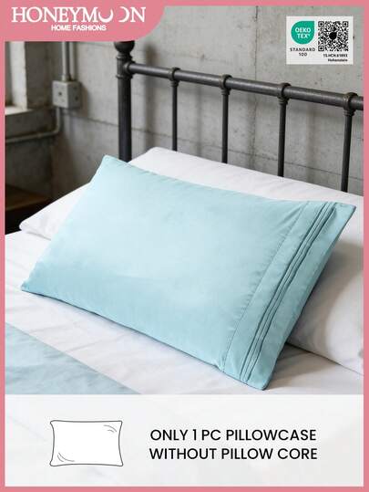 1pc Elegant & Comfortable Luxury Super Soft Pillowcase, Without Pillow Insert, Embroidered Trim, Microfiber Fabric, Wrinkle & Shrink Resistant, Ideal For Home & Premium Hotels, Multiple Colors Available, Machine Washable, Oeko-Tex Certified, Light Blue
