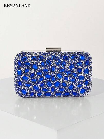 REMANLAND Luxurious Sparkling Blue Crystal Clutch, Featuring A Stunning Contrast Of Blue And White Rhinestones And A Refined Clasp. A Showstopper For Glamorous Galas, Evening Parties And Red Carpet Events. It Is The Best Gift For Women