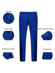 Royal Blue Slim Fit Men's Suit 2 Piece Modern Tuxedo Set With Notch Lapel Wedding Business Party  Formal Blazer Jacket  Dress Pants  Suits For Men Groomsmen Prom, Evening Attire,Formal Gentleman Outfits - 寶藍色 - 查看 6