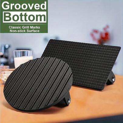 2pcs/1pc Cast Iron Non-Stick Burger Patty Maker, Rectangular & Round Heavy Duty Non-Stick Burger Press With Wooden Handle, For Hamburgers, Grilling, Steaks, Outdoor Activities