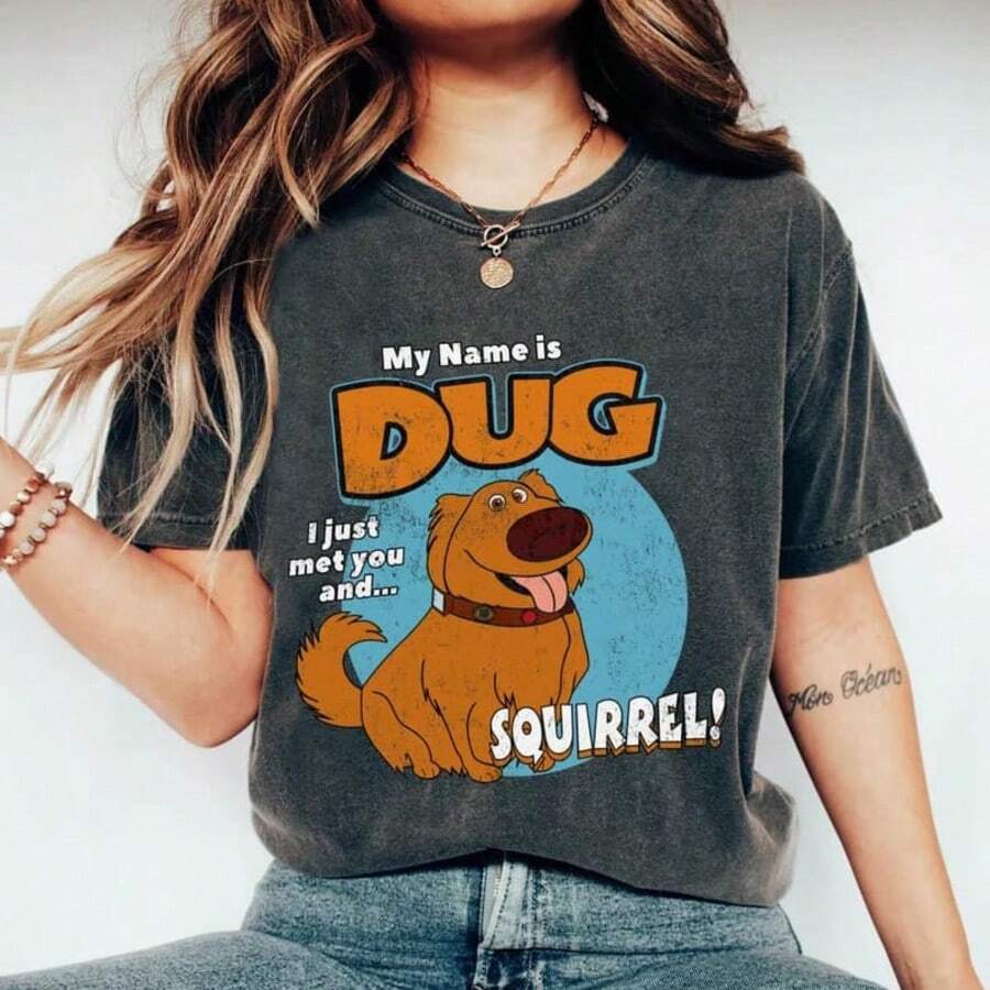 Up Dug Dog Shirt, My Name Is Dug Squirrel T-Shirt, Dog Lover Unisex Gift Tee, Funny Magic Kingdom, Disneyland Vacation Trip - 黑色 - 查看 1