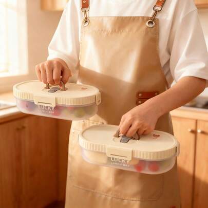 Transparent Plastic Oval Lunch Box With Folding Fork Spoon, Reusable Sealed Leak Proof Bento Box, Portable Large Capacity Cold And Hot Resistant Lunch Container, Fruit Salad Food Storage Container, Refrigerator&Microwave , Suitable For Student And Adult Use In School, Office, Outdoor Camping, Picnic, Travel,Back To School