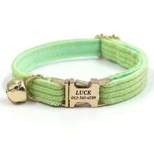 Collar personalizable para mascotas con campana - Nombre de mascota personalizado y número de teléfono Collar para gato y perro, accesorio para mascotas ajustable anti-pérdida - Collar para mascotas personalizado con nombre DIY - Collar de tela suave ajustable para gatos con campana, placa de identificación grabada adecuada para mascotas pequeñas y medianas - Collar personalizado para mascotas con campana linda - Collar para gato y perro con nombre y número de teléfono personalizado, accesorio para mascotas multicolor como regalo - Multicolor - Ver 5