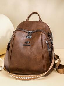 Mochila de cuero con cera de aceite | Interpretando la estética de los escenarios de transporte, desbloqueando la soberanía visual absoluta de la vida diaria y los viajes, matriz de tres modos de función completa: dos correas para los hombros anchas y gruesas ajustables estándar/asas, correa para la cintura doble reforzada - Multicolor - Ver 8