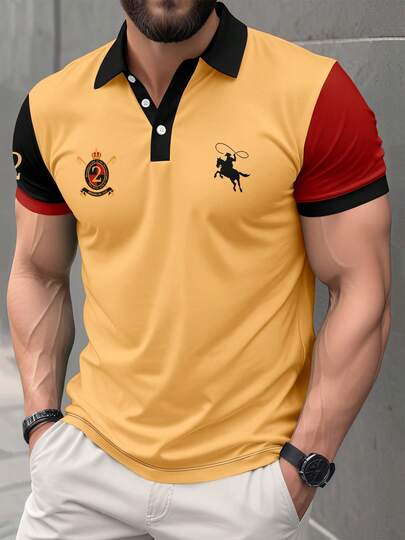 Plusstorlek herr modern mönstrad pikétröja med kort ärm och bekväm t-shirt