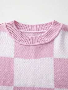 Brown Plaid Bishop Sleeve Elegant Sweater, Long Sleeve Top - 粉色 - 查看 11