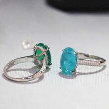 Anillos de dedo ovalados de Plata de Ley 925 para mujer, elegante anillo de turmalina Paraiba, joyería clásica de compromiso y boda VL6T - verde - Ver 8