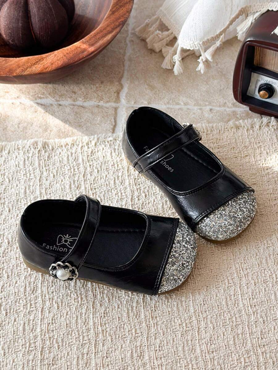 Girls Princess Shoes, Toddler Girls Versatile Fashion Leather Shoes, Spring/Summer Girls Shoes With Hook And Loop, Children Shoes - Black - View 1