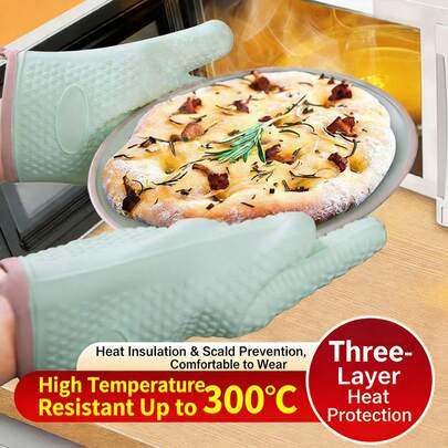 2 Pairs Heat Resistant Microwave Oven Gloves, High Temperature Silicone Microwave Oven Gloves, Heat Resistant Gloves, Thick Silicone Microwave Oven Gloves, Suitable For Microwave Oven, Baking And Kitchen, With High Temperature Insulation Function.
