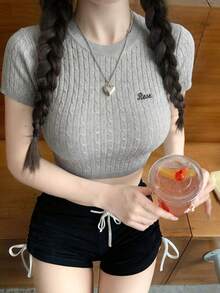 New Sexy Crop Top For Women, Round Neck, Backless Design, Knitted Fabric, Spring/Summer - Gray - View 1