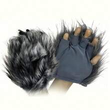 Plush Wolf Gloves, Suitable For Halloween, Christmas, And Parties - Grey - View 3