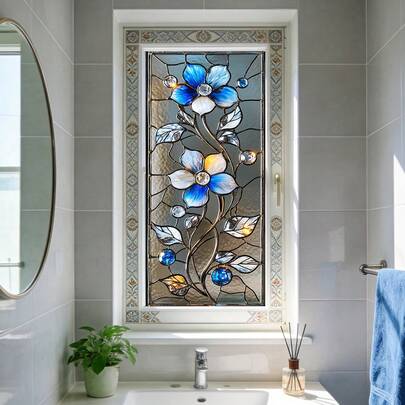 1/5pcs French Retro Style Static Frosted Film. Removable Waterproof PVC Material. Symmetrical Floral & Geometric Pattern Design. Suitable For Home Decor, Wall Art, And Privacy Protection.