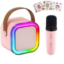 儿童卡拉OK机,配备2个无线麦克风,迷你卡拉OK播放器,带LED彩色灯,便携式户外无线音箱,是3-12岁男孩女孩的理想礼物 - 彩色 - 查看 15