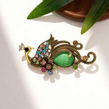 1枚随机复古优雅孔雀胸针，合金彩色水钻动物别针，高端服装配饰 - 古銅色 - 查看 5