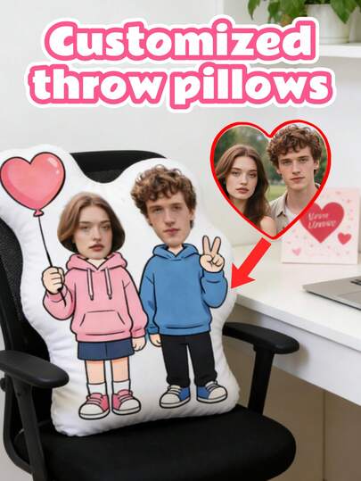 Customized Photo Pillow - Couple Cushion, Customizable With Cute Or Fun Couple Photos, Double-Sided 3D Pillow, Gift For Dad/Mom/Family/Her/Him/Girlfriend/Boyfriend, Couple Birthday/Valentine's Day/Wedding Gift