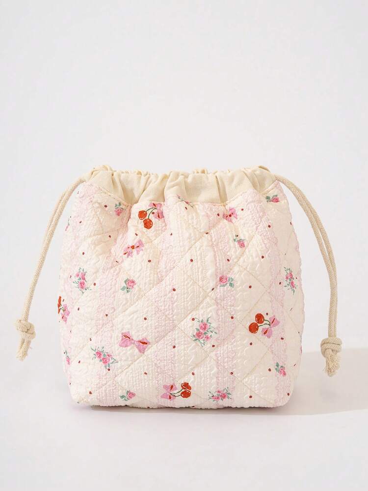 1個 キルト フローラル 巾着式 収納ポーチ、ソフトパッド入りカメラ保護バッグ、巾着式キャンバスバケツバッグ、かわいいフローラル巾着式コスメバッグ、大容量コスメ収納バッグ、トラベル 円筒型コスメバッグ、トイレタリーバッグ、レディースキャンバス ラウンドハンドバッグ オーガナイザーバッグ、トラベルハンドバッグ財布オーガナイザーバッグ、ラウンドコスメポーチ、バケツ型コスメバッグ - マルチカラー - 見る 14