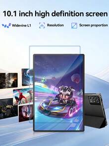 Qetupa 10.1英寸安卓15平板电脑，4GB RAM + 64GB/128GB ROM，MTK 6762八核2.0GHz处理器，高清(1280x800) IPS触控屏，500万像素前置摄像头和1300万像素后置摄像头，6000mAh大容量电池，支持蓝牙5.2和802.11ac WiFi 5。 - 黑色 - 查看 3