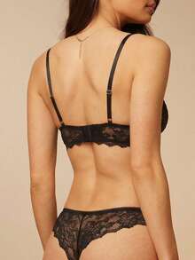 Silquee 女士纯色蕾丝性感内衣套装，适合外出穿着，坏蛋造型 - 黑色 - 查看 6