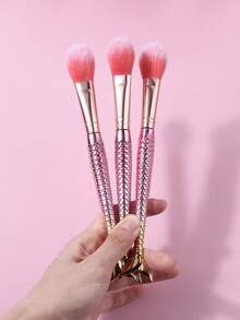 3pcs High-Quality Makeup Brush Set, Including Blush, Contour, And Highlighter Brushes, Soft Bristles, Durable - Pink - View 5