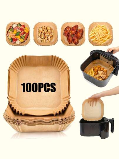 100 pièces de papier de cuisson pour friteuse à air sans adhérence - facile à nettoyer, cuisson saine, convient aux friteuses à air, fours à micro-ondes, fours et barbecue. Il est résistant à l'huile, anti-adhésif, résistant à la chaleur, facile à nettoyer et peut être utilisé pour maintenir les aliments grillés et les desserts. Un choix idéal pour les cuisines domestiques et commerciales, essentiel pour la cuisson des fêtes, les barbecues, les fêtes et les réunions.