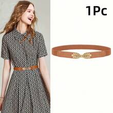 1/2/4pcs Minimalist Leaf Buckle Elastic Waist Belt, Versatile For Dresses, Waist Cincher - Multicolor - View 15