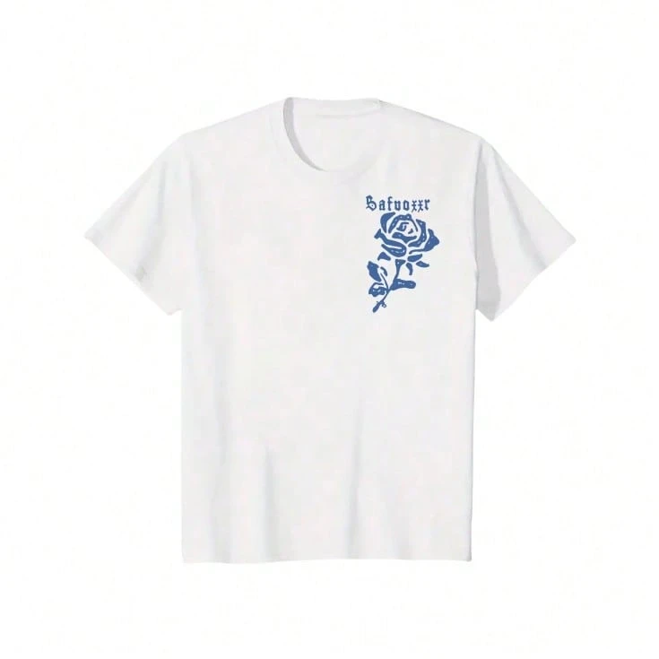Brands Rose Tee Brands Rose Short Sleeved Classic Comfortable T-Shirts Printed on Half Sleeved Shirts for Summer - Blanc - Voir 1