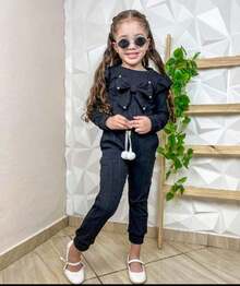 CONJUNTO MENINA BLOGUEIRINHA LAÇO, PRINCESA , MEIA ESTAÇÃO OUTONO / INVERNO, CASUAL ,FESTA - Preto - Visão 3