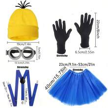 1/2/4/5件套斯图尔特+鲍勃+凯文卡通人物主题生日派对装饰服装套装，包含派对帽、卡通人物眼镜，适合圣诞节、万圣节和主题活动角色扮演圣诞服装套装 - 彩色 - 查看 5