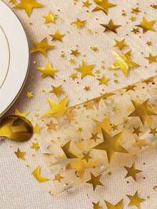 1Pc Gold Foil Star Print Table Runner, Sparkly Star Pattern Table Runner, Metallic Sequined Tulle Tablecloth, Metallic Polyester Fabric, 11 Inches X 108 Inches, Suitable For Holiday, Spring, Wedding Tablecloths, Wedding Decorations, Home Décor, Room Decorations, Party Favors, Bridal Birthday Decorations, Bachelor/Bachelorette Parties, Holiday Decorations, And Holiday Home Gifts. - 彩色 - 查看 9