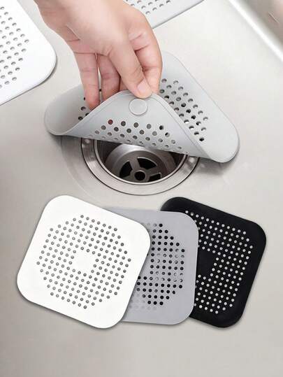 8 piezas Atrapador de cabello de drenaje con ventosa, Cubierta de drenaje cuadrada de silicona, Apto para ducha, Evita el atascamiento del fregadero, Filtro de salida de cabello de drenaje de piso para baño, bañera y cocina, Suministros de baño, Decoración del hogar, Temporada de otoño y vuelta al colegio