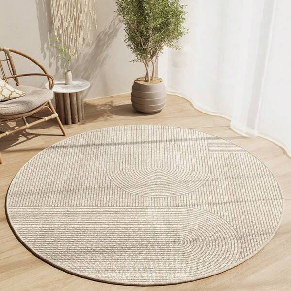 [Modern Round Striped Cushion, Suitable For Living Room, Bedroom Or Study Decoration, Study Room Mat Contemporary Decorative Texture Mat, Living Room Carpet]