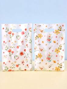 10/20/50个装野花图案混合款礼品袋，花卉图案塑料礼品包装袋，适用于婚礼、新娘送礼会、婴儿送礼会、周年纪念、生日派对用品、春夏假日手提袋、厨房用品、小型企业用品、零售购物袋 - 彩色 - 查看 10