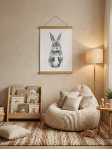 1set-DIY Easter Bunny Baby Footprint Wall Art, Personalized Baby Keepsake Canvas With Wood Hanger, Ink Pad Not Included, Ideal For Nursery Room Kids Bedroom Easter Holiday Baby Shower DIY Gift - Multicolor - View 1