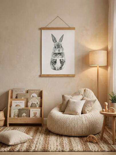 1set-DIY Easter Bunny Baby Footprint Wall Art, Personalized Baby Keepsake Canvas With Wood Hanger, Ink Pad Not Included, Ideal For Nursery Room Kids Bedroom Easter Holiday Baby Shower DIY Gift