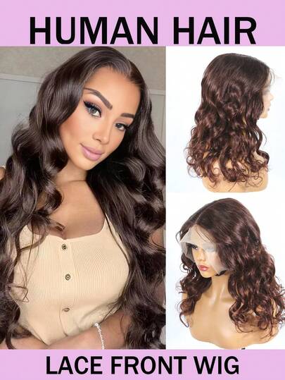 13x4 Transparent Lace Front Wavy Brown Wig, 150% Density Human Hair Wig For Women
