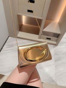 1pc Fashionable Metal Decor Mini Box Clutch Bag, Elegant Shiny Metal Bar Accent Women's Handbag, Luxury Feel For Evening Dress, Party, Wedding, Prom, Metallic Chain Included , New Year,Crossbody Bags For Women,Bags For Women,Clutch Purse For Women,Bolsos De Mujer Elegantes,Handbags For Women,Carteras De Mujer Elegantes,Travel Essential - 金色 - 查看 7