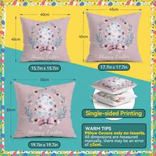 4 pezzi Federe per cuscini con stampa di coniglietti, uova e motivi floreali per Pasqua, stampate su un lato, adatte per soggiorno, camera da letto, decorazione della casa, per tutte le stagioni - Multicolore - Visualizzare 2