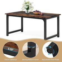 LITTLE TREE 160x80cm Industrial Rustic Dining Table, 4-6 Seater Metal Leg Kitchen Table For Dining Room - Brown - View 7