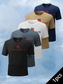 Men's Casual Fashion T-Shirt, Lightweight Round Neck Printed Quick-Dry Running Short Sleeve Top, Summer - Black - View 1