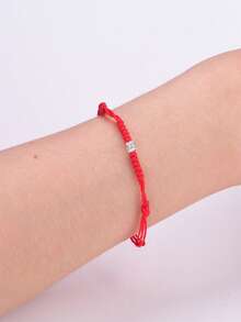 HuooNew 1条简约925纯银编织红绳可调节手链，适合日常佩戴 - 紅色 - 查看 5