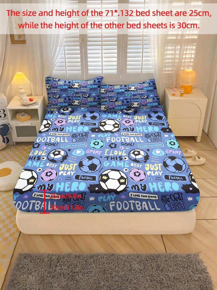2/3PCS Home Textile Bed Sheet Set, Football Bedding, Polyester Material, Digital Printing, Suitable For Boys, Girls, Teenagers, Gifts, Bedrooms. 1 Bedsheet And 1/2 Pillowcase. - Multicolor - View 1