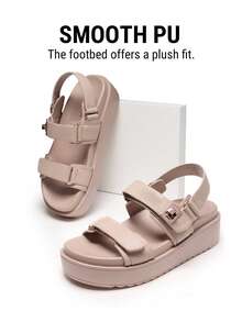 Sandalias de Cuña para Mujer Plataforma Cómoda Punta Redonda con Correas Ajustables Verano - Albaricoque - Ver 8