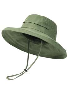 1顶男女通用防晒渔夫帽，女士夏季遮阳帽，宽檐马尾帽，沙滩防晒帽，透气材质，可折叠帽檐 - A - 查看 16