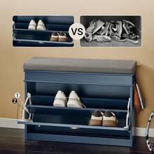SoBuy Hallway Shoe Bench Shoe Rack Shoe Cabinet With Seat Cushion And Flip-Drawer Blue W75 X D24 X H52cm FSR82-L-B - Blue - View 5
