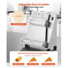 Rodillo laminador de masa para pizza , prensa semiautomática de acero inoxidable de 3 a 16 pulgadas, máquina eléctrica comercial para hacer pasta de 390 W, 260 piezas por hora, grosor ajustable, con tapa de prensa de masa - Plateado - Ver 3
