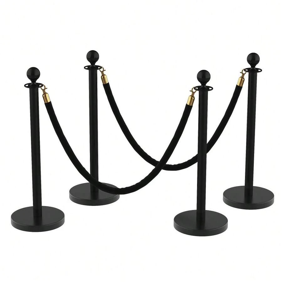 4/6/8/10/12 Pcs Stanchions And Velvet Ropes Set With 26Ft Red Carpet - Crowd Control & Decor For Weddings Events Ceremonies - B - View 1